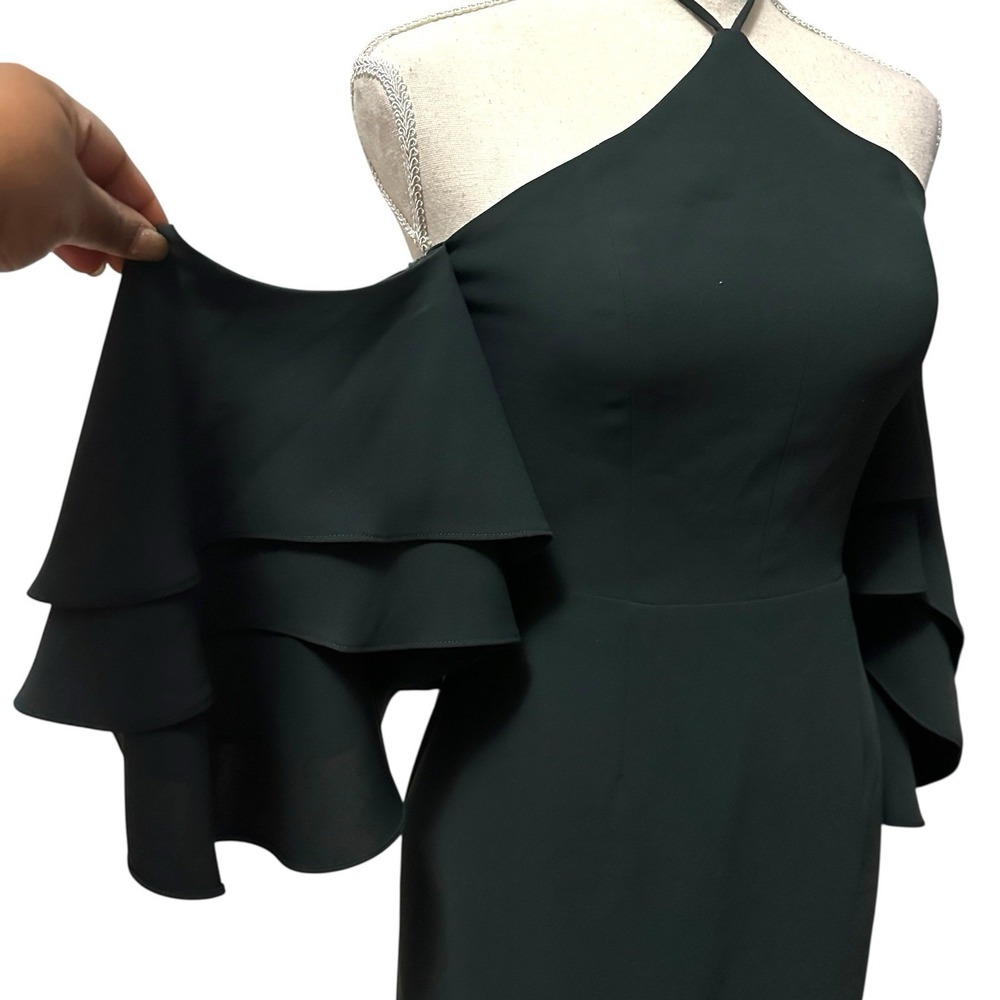 Amanda Uprichard Halter Cold Shoulder Ruffle Sleeve Mini Dress Green‎ XS Party